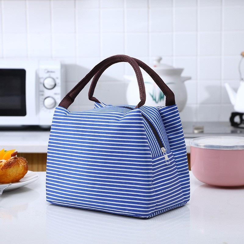 1pcs Striped Lunch Insulated Bag Oxford Cloth Waterproof Large-Capacity Bento Storage Pouch for Food & Lunch Box Carrying