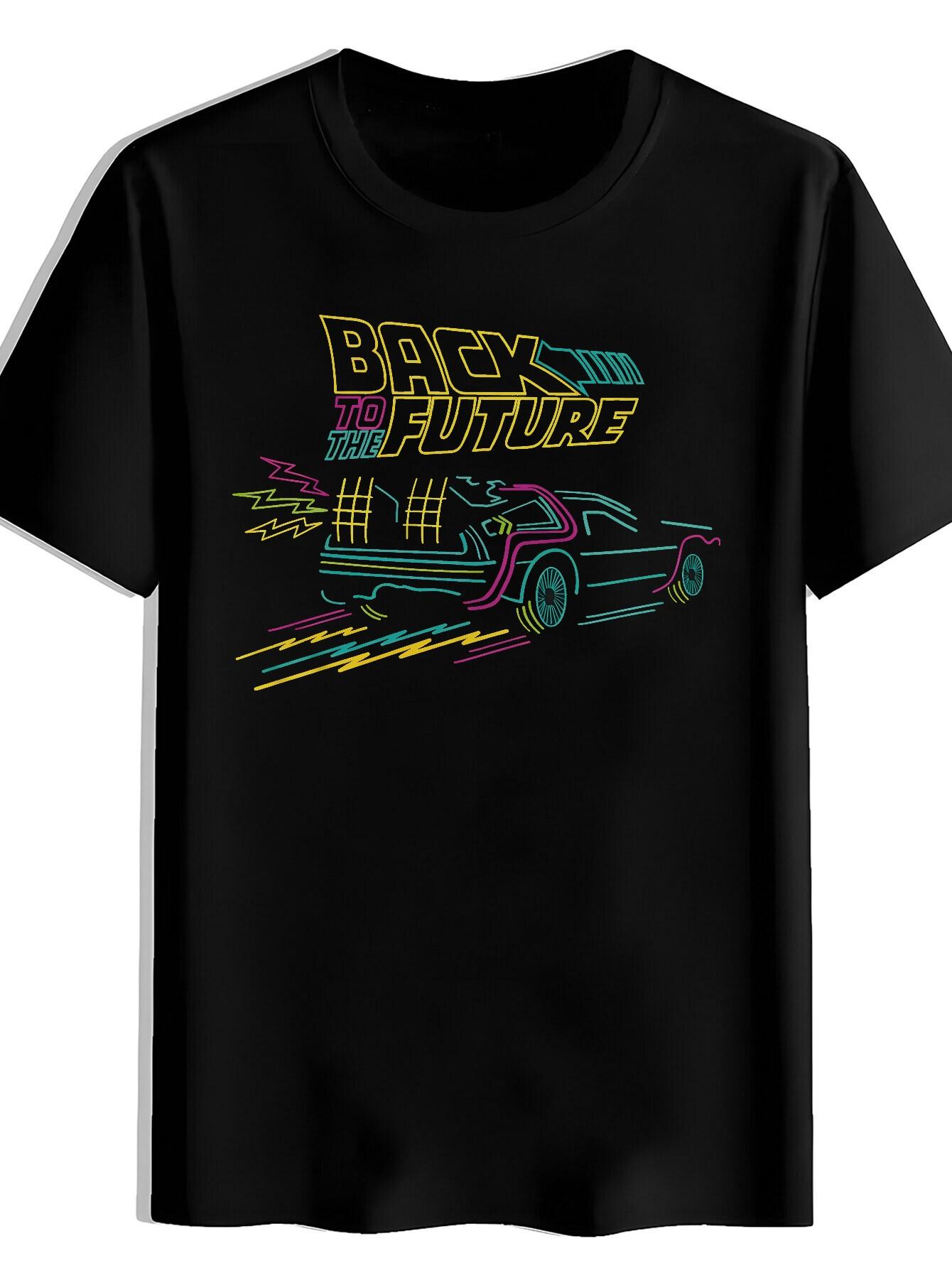 T-shirt Car-Themed Colorful Striped Background Print M
