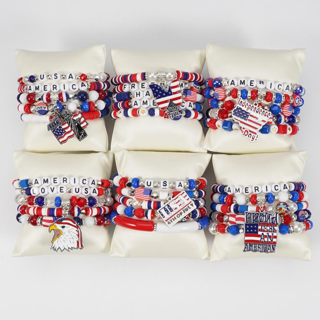 4th of July Bracelets USA Bead Bracelet American Flag Bracelets Patriotic Independence Day Bracelet