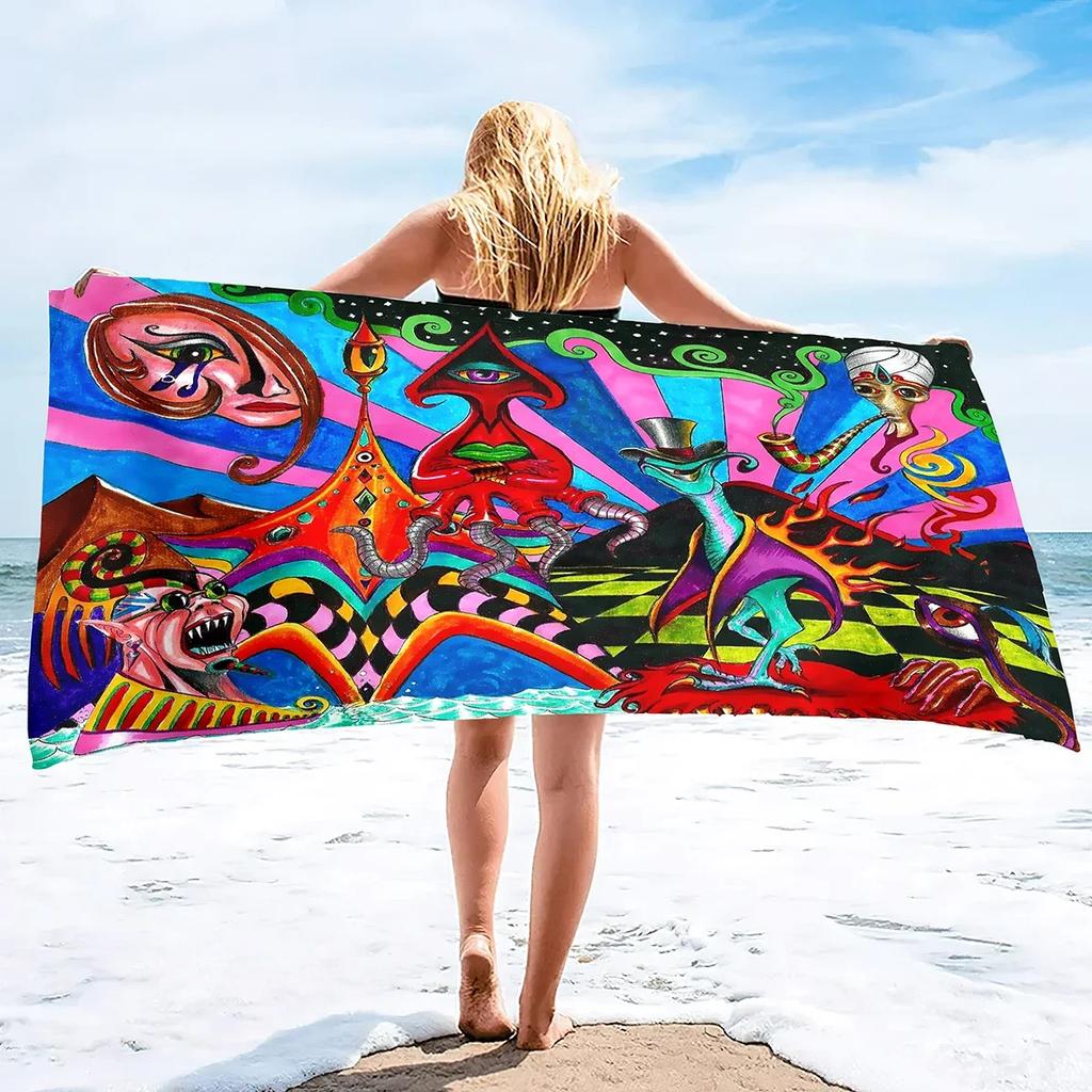 Gothic Graffiti Beach Towel Oversized Rock Hip Hop Style Microfiber Beach Towel Quick-Drying Absorbent Sand Free Bath Towels