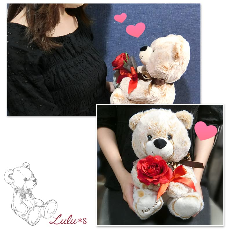 Day Bouquet Bear Plush Toy with Artificial W230 X H250 X Lulu's Valentine's Full-Lille Flowers, Size D200mm, Rainbow, Lulu's-0532
