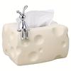 Cheese Shaped Tissue Box Holder Playful White, Yellow Cream Designs, Plastic Material, Perfect for Living Room Decor
