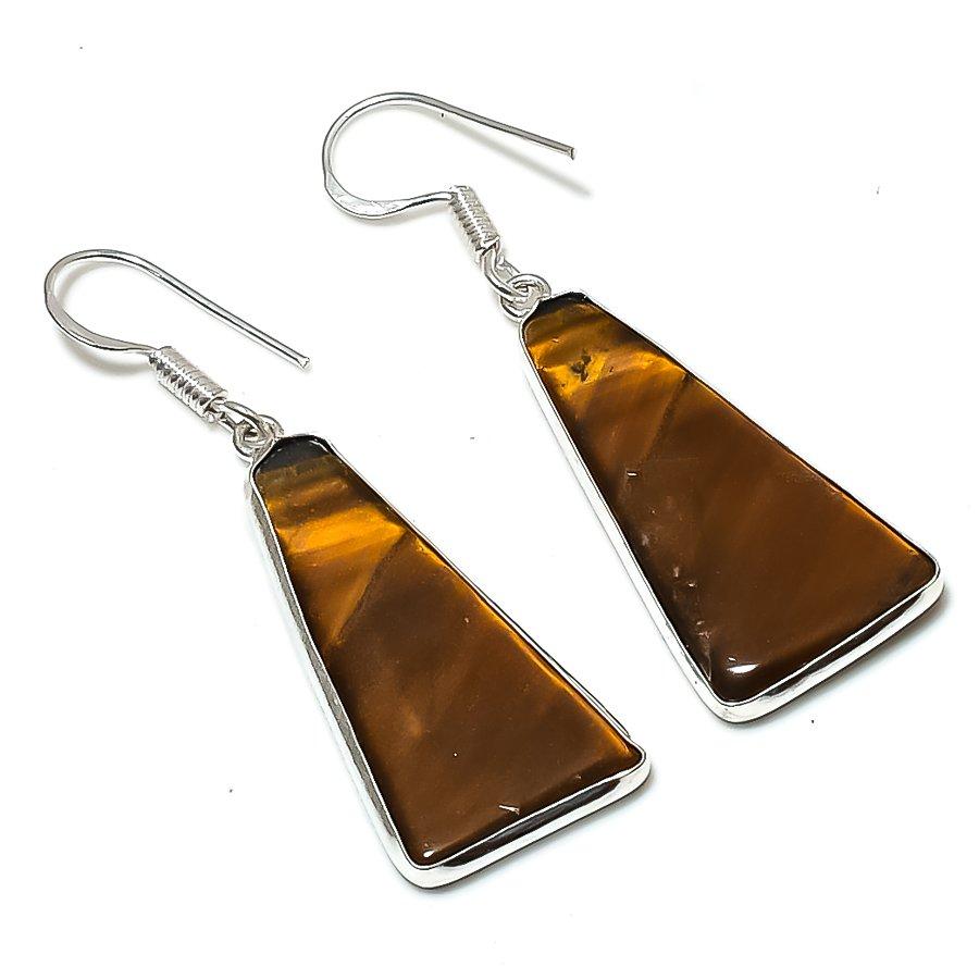 

Natural Tiger Eye Gemstone Handmade 925 Sterling Silver Earring 1.85 c7D49