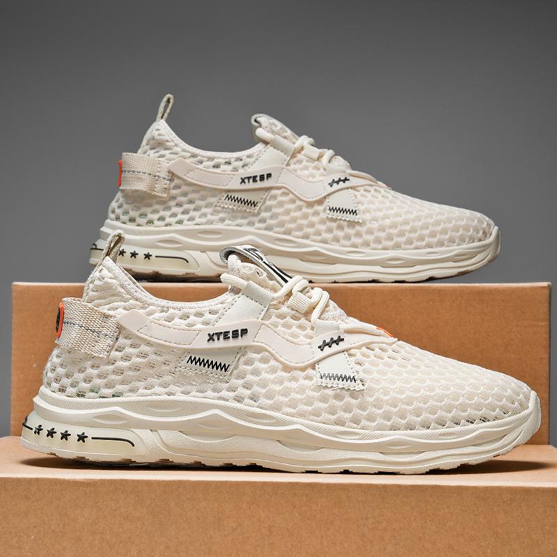 

New Sale Sneakers Men s Shoes Outdoor Sport Mans Breathable Summer Hard-wearing Casual Sneaker for Man Personality Popular Model 39 бежевый