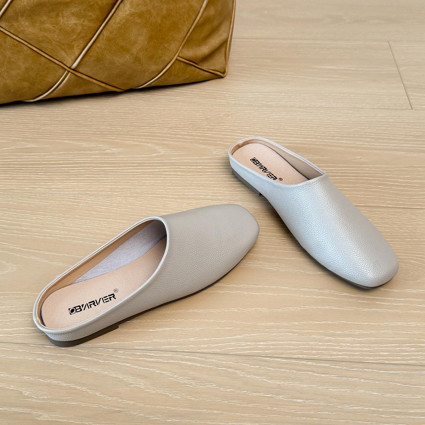 

Grape mother studio soft waxy easy to wear lazy people pedal Muller bag head half drag women s summer soft leather flat shoes 43