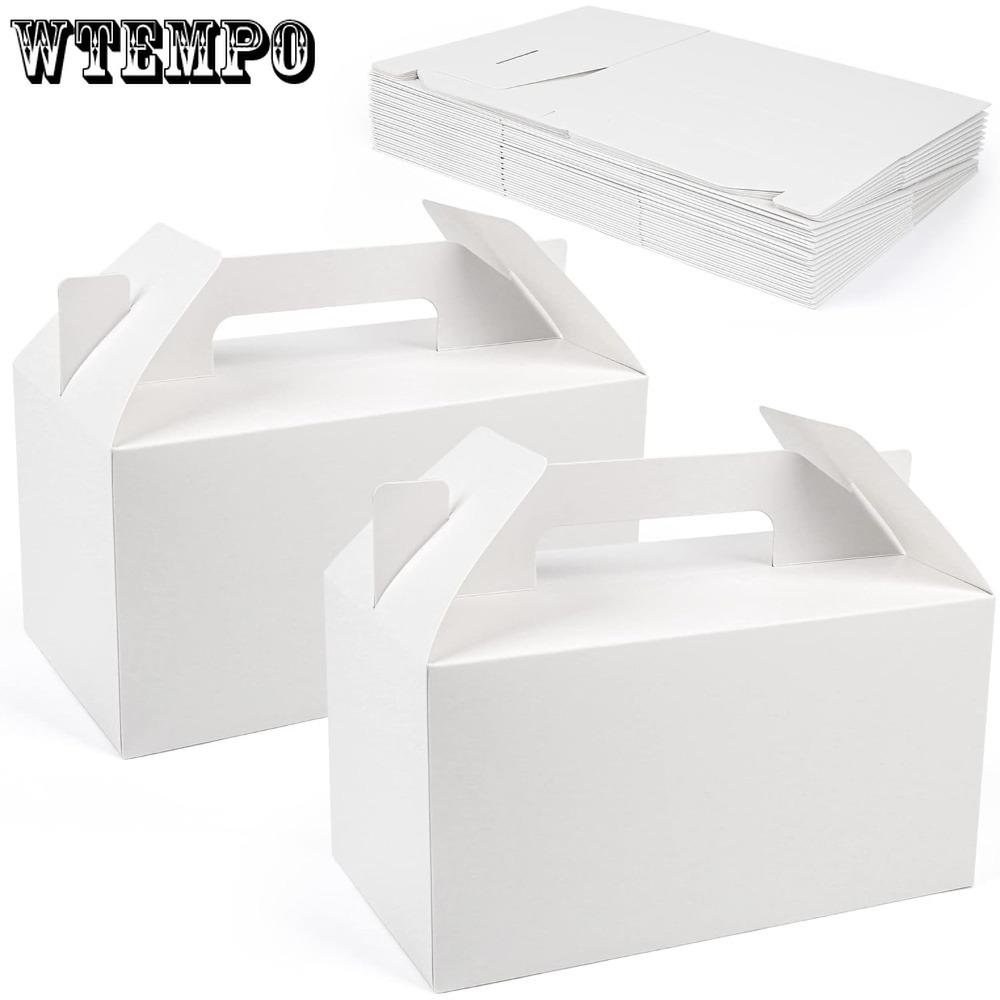 12pcs Gift Boxes Gable Boxes Party Favor Kraft Paper Large Box with Handles White Gift Boxes Goodie Box Portable Gift Wrap Box Gift Packaging Box