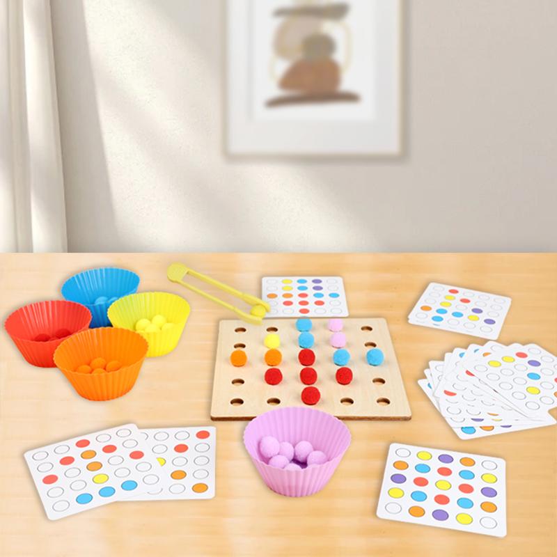 Wooden Clip Beads Toy Montessori Fine Motor Training Color Sorting Matching Early Learning Educational Toys For Children Kids