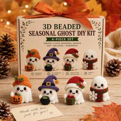 Beaded Ghost DIY Kit, Tiny 3D Beaded Festive Ghost Craft Set, Cute Ghost Bead Craft Kit for Beginners Adults Handmade Gifts
