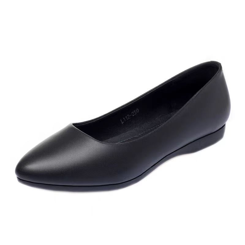 Work Shoes Women's Black Flat-soled Soft-soled Thick-heeled Leather Shoes Professional Work Interview Hotel Non-slip Flight Attendant Comfortable