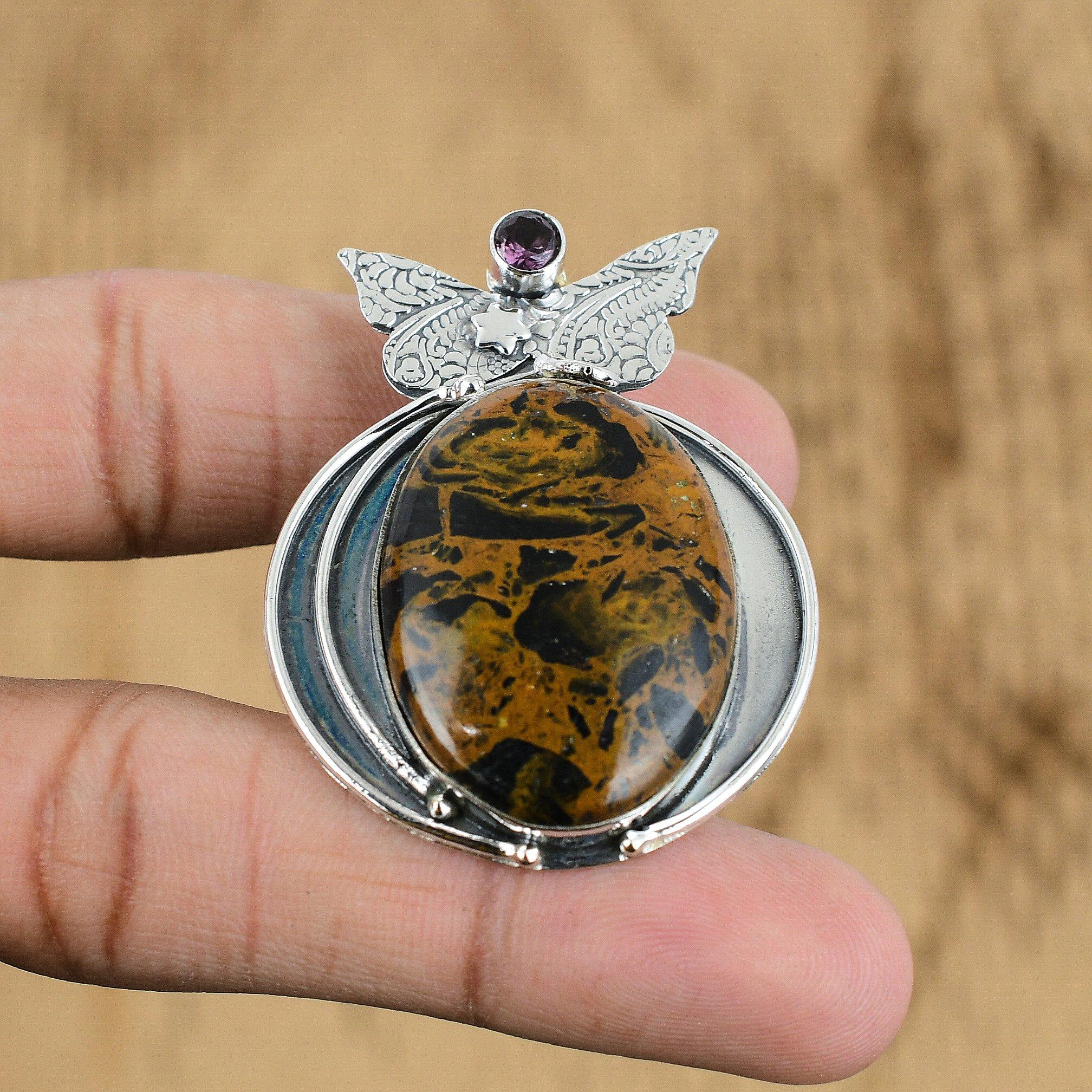 

Oval Natural Golden Pietersite African Amethyst 925 Silver Boho Pendant Jewelry