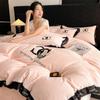 Winter Thickened Carved Milk Velvet Four-Piece Set with Luxurious Embroidery and Wide-Edge Bed Sheet and Duvet Cover
