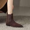 Krazing Pot Piele intoarsa de vaci iarna varf rotund gros tocuri joase cizme chelsea in crestere femei marime mare 41 botine la glezna