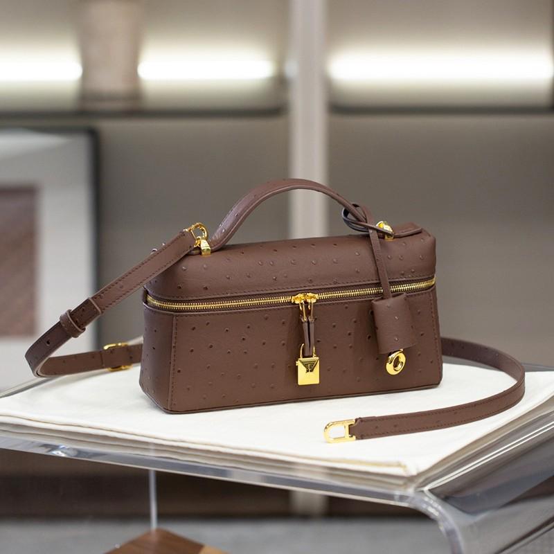 23Cm first layer ostrich pattern cowhide lunch box bag genuine leather shoulder bag fashion messenger bag simple small lock women's bag