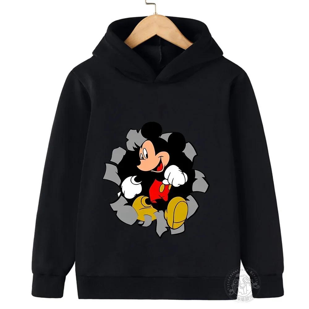 Boys Girls Cartoon Cute Disney Mickey Printed Warm Long Sleeve Top Fall and Winter Casual Fashion Children Hooded Sweatshirt