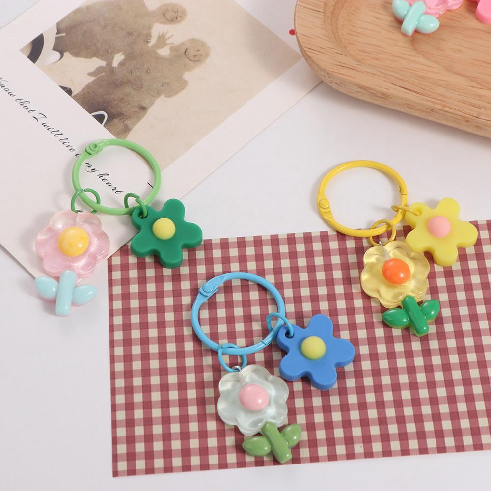 Ins Acrylic Flower Key Chain Diy Bag Pendant Accessories Portable Car Pendant Key Ring  Women