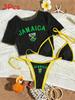 Women Short Sleeve Bikini Set With Printed Pattern For Swimming And Water Sports