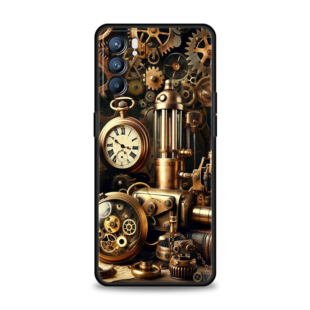 Mechanical Gear Pattern Phone Case For Oppo A17 A31 A54 A57 A78 A79 A98 Find X5 X6 Reno 6 7 8 10 11 12 13 F Pro Soft TPU Cover
