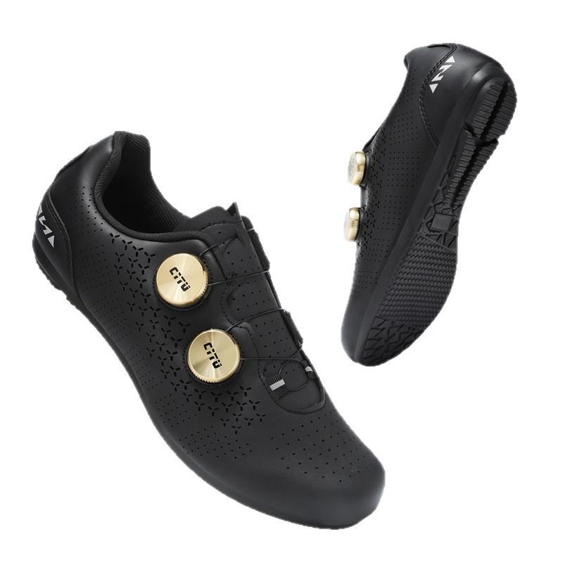Unisex Cycling Shoes With Rotating Dial Low-Cut PU Leather MTB Road Bike Clipless Compatible