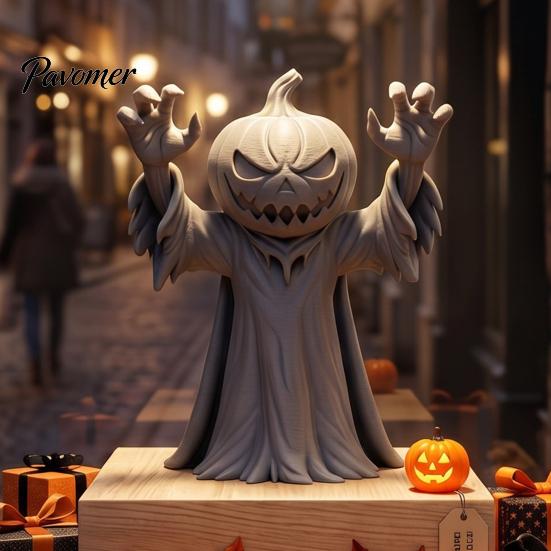 Pumpkin Devil Desk Accessory 3D Printed Man Figurine, Halloween Spooky Zombie Compact Collectible Ornament for Home Office Shelf Decor Statue