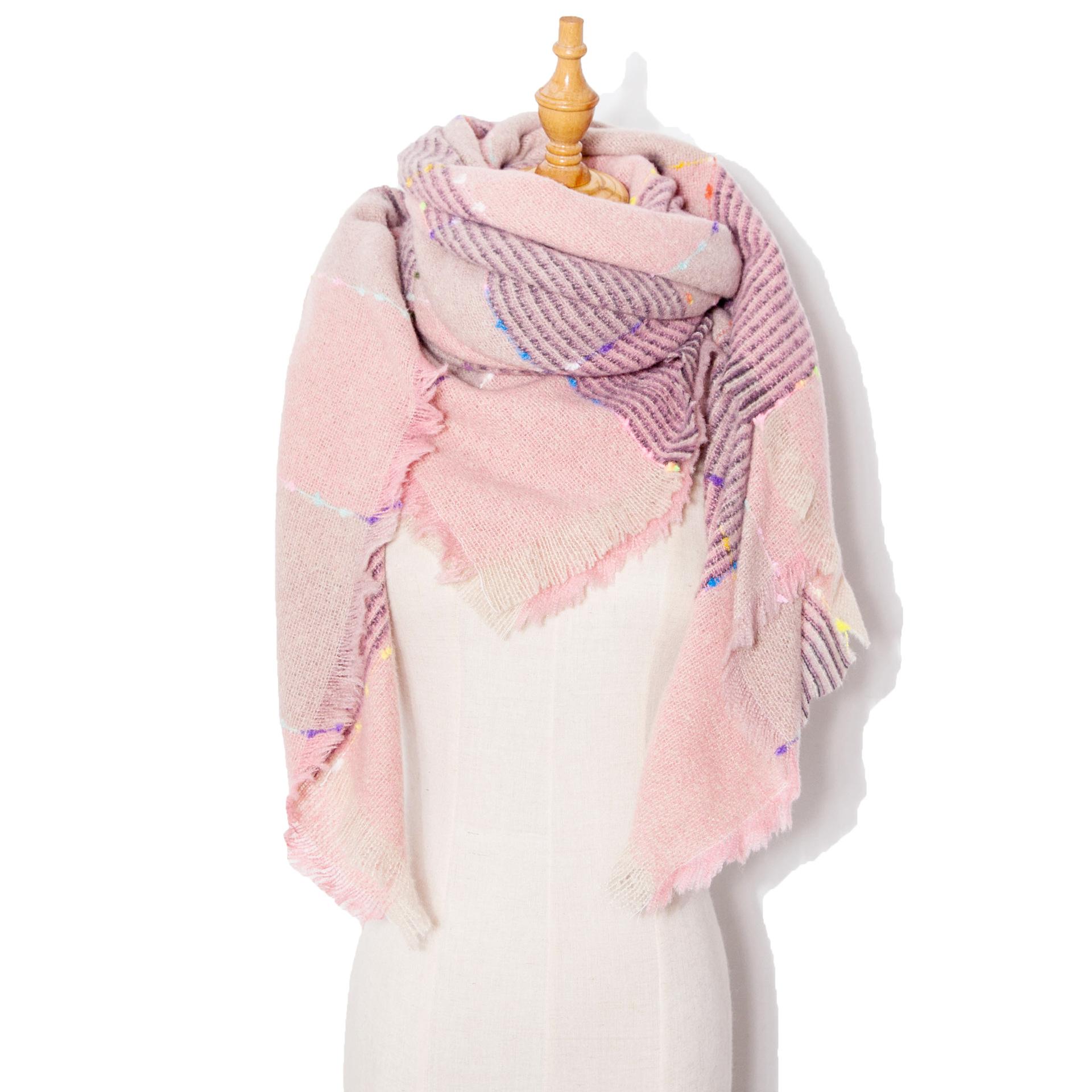 

Осенне-зимний шарф с кисточками, женский клетчатый теплый треугольный платок SJ6-06# Pink