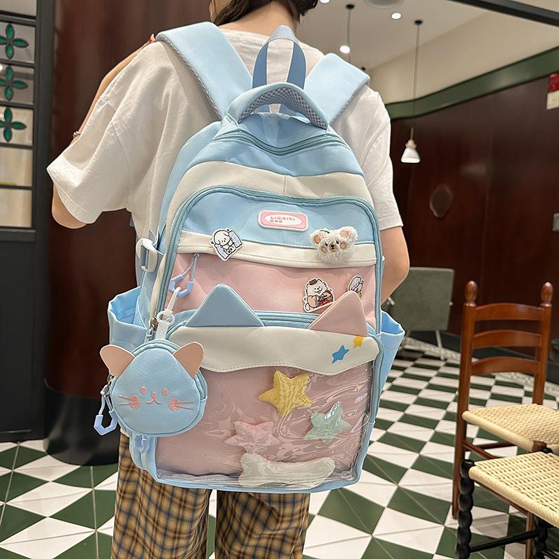 Large Capacity Junior Senior High School Schoolbag Women's Cartoon Color Contrast Backpack