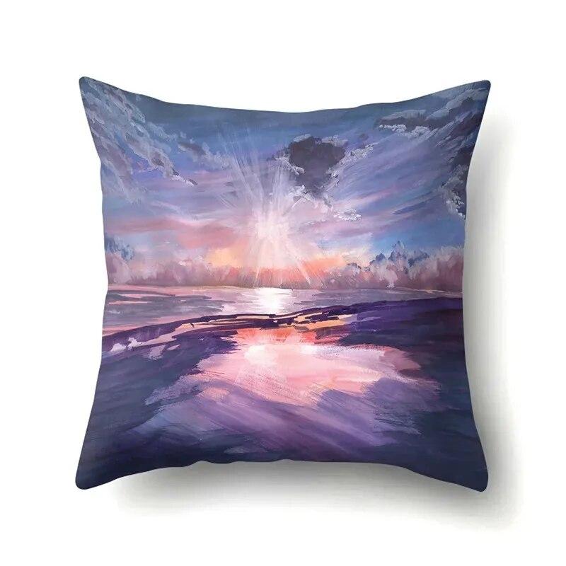 Landscape oil painting printed pillow case home bedroom room decoration office seat living room sofa cushion cover 45x45cm