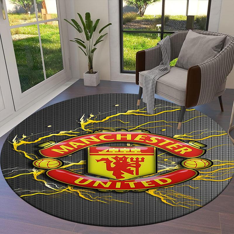 Manchester United F Round Area Rug,Carpet Rug for Living Room Bedroom Sofa Playroom Decor,Non-slip Floor Mat