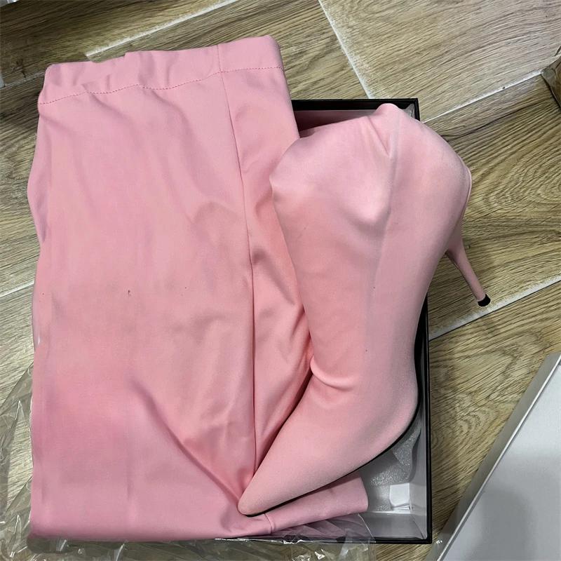 Fashion Satins Elastic Cloth Jumpsuit Pants Boots Women Racing Party Trendy Sexy Steel Pipe Dance Pants Boots High-heel 8.5cm/10cm 34-45