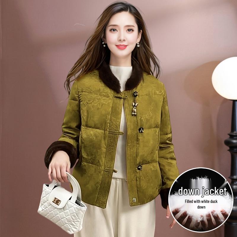 

Mom s Retro Chinese-Style Down Jacket with Fur Collar - Warm Winter Outerwear for Middle-Aged Women 2025 M (up to 105 jin)