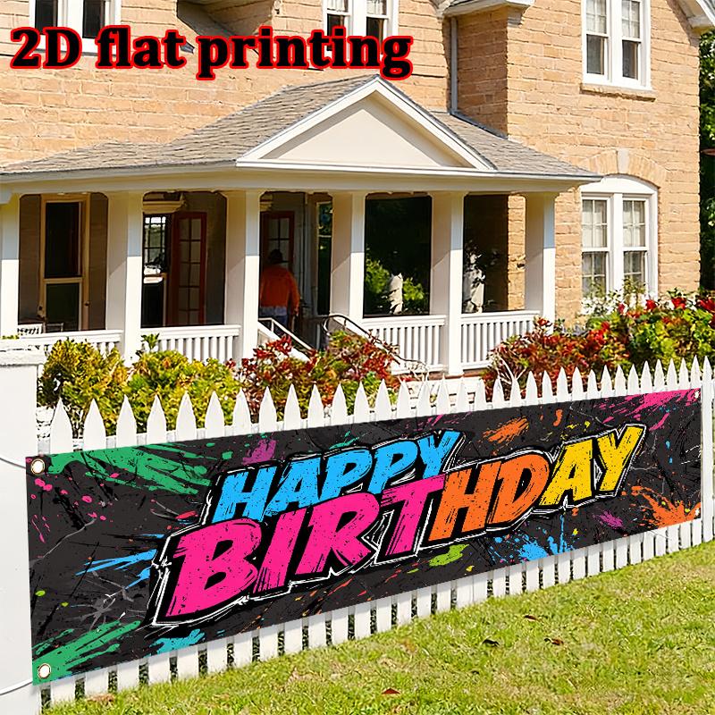 Happy Birthday Graffiti Banner, Vibrant Graffiti Style Lettering Design, Polyester Outdoor Fence Wall Door Party Decoration