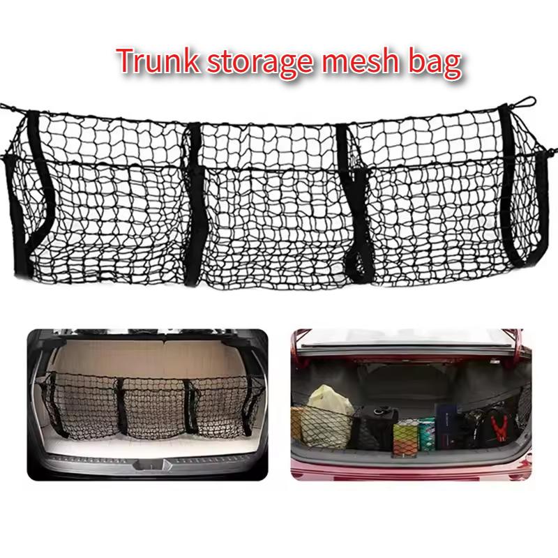 3Pocket Cargo Net Stretchy Trunk Storage Organizer Net Heavy-Duty Luggage Holder with Mount Kit for SUV Pickup Truck Van Toyota