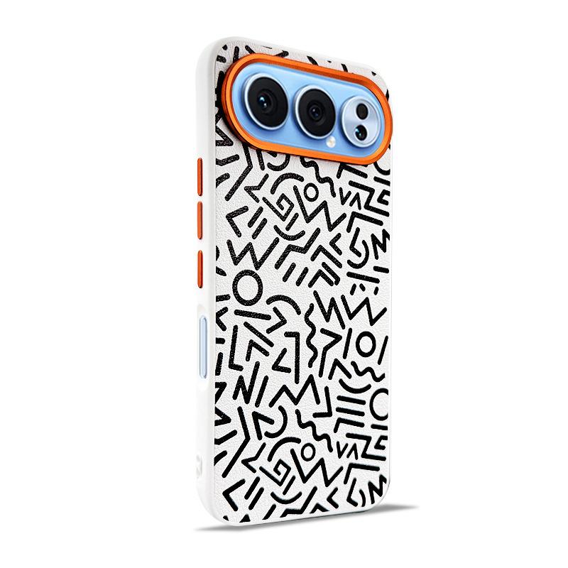 Einfache Leder Graffiti Malerei Hülle für Honor 500 Pro, Huawei Magic 8 Pro 7 RSR Magnetisches Kabelloses Laden Metall Objektivabdeckung