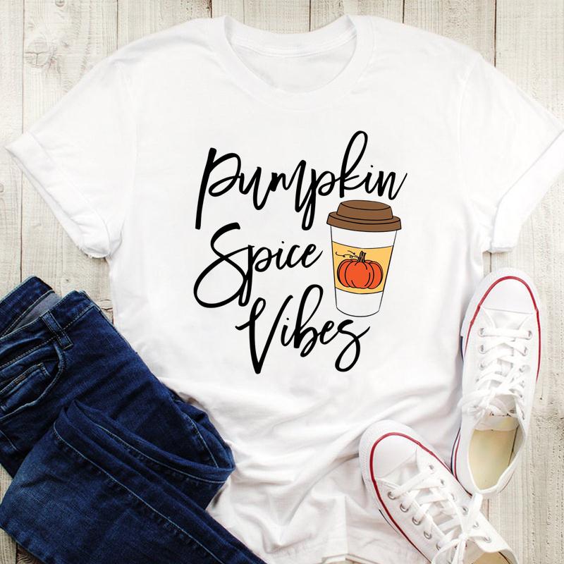 Damesebluse Grafisk trykk Gresskarstil Kaffe Krydder T-skjorter Høst Høst Halloween Oversized T-skjorte Dame 90-talls Tegneserie Topper