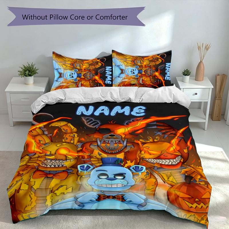 Set da 3 pezzi Personalizzato con Nome Five Nights at Freddy's, Include 1 Copripiumino e 2 Federe, Decorazione per Camera da Letto per Tutte le Stagioni