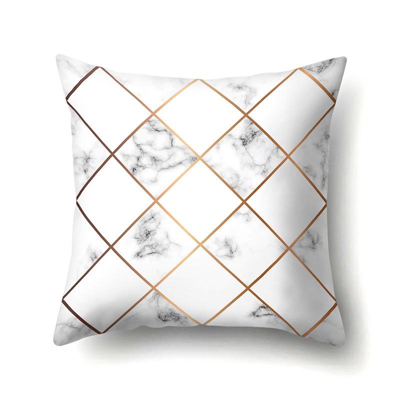 Polyester Pillow Case Nordic Ins Style Marble Geometric Printed Peach Leather Velvet Living Room Sofa Pillow Case