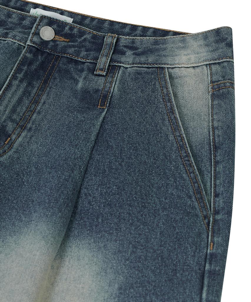 STANDARDERROR 87-Stan174 Heavy Washed Bermuda Denim Pants Deep Blue