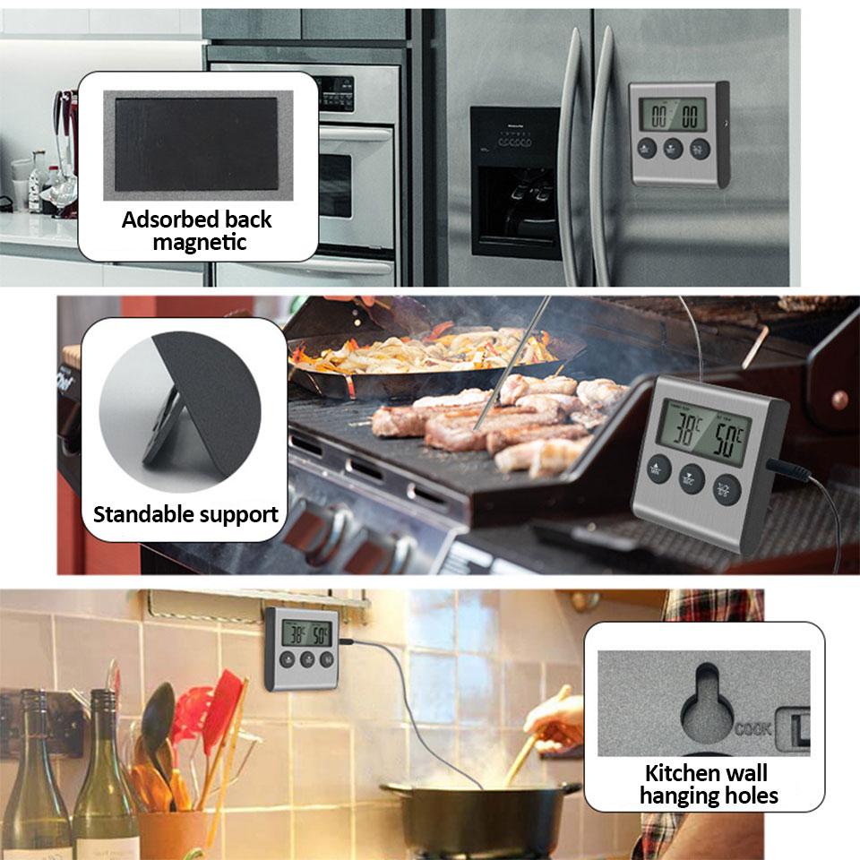 Digital Food Thermometer with Probe Stainless Steel Electronic BBQ Thermometer with Timer Kitchen Cooking Thermometer for Food