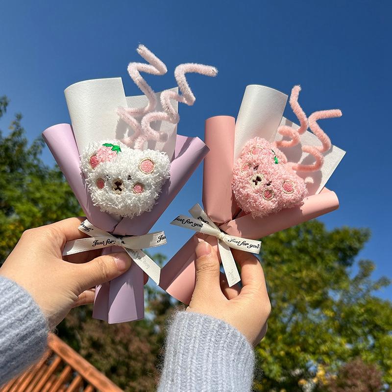 Graduation Artificial Flower Bouquet Mini Plush Teddy Bear Bouquet Floral Arrangements Gift for Birthday Wedding Party Favors