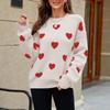 Women's Fashionable Round Neck Long Sleeved Color Blocked Love Casual Pullover Sweater Top