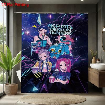 1 pièce K-Pop Chasseurs de démons imprimé imperméable rideau de douche séparation salle de bain intimité à suspendre avec 12 crochets installation facile