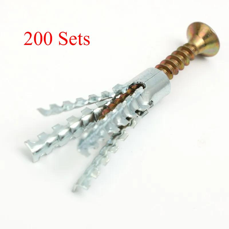 200/10Set Expansion Pipe for Hollow Walls Tile Drywall Anchors with Screw Self Tapping Screw Drilling Plug Expansion Bolt Tools