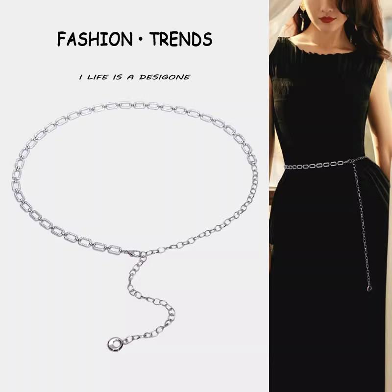 Womens Metallic Water Diamond Chain Waist Belt For Summer Dress Accessories