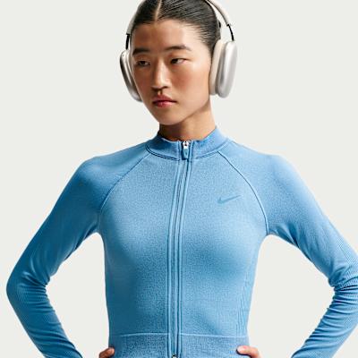 Nike Pro Fitness Clothing Women s Work Blue Stand Collar Moderate L