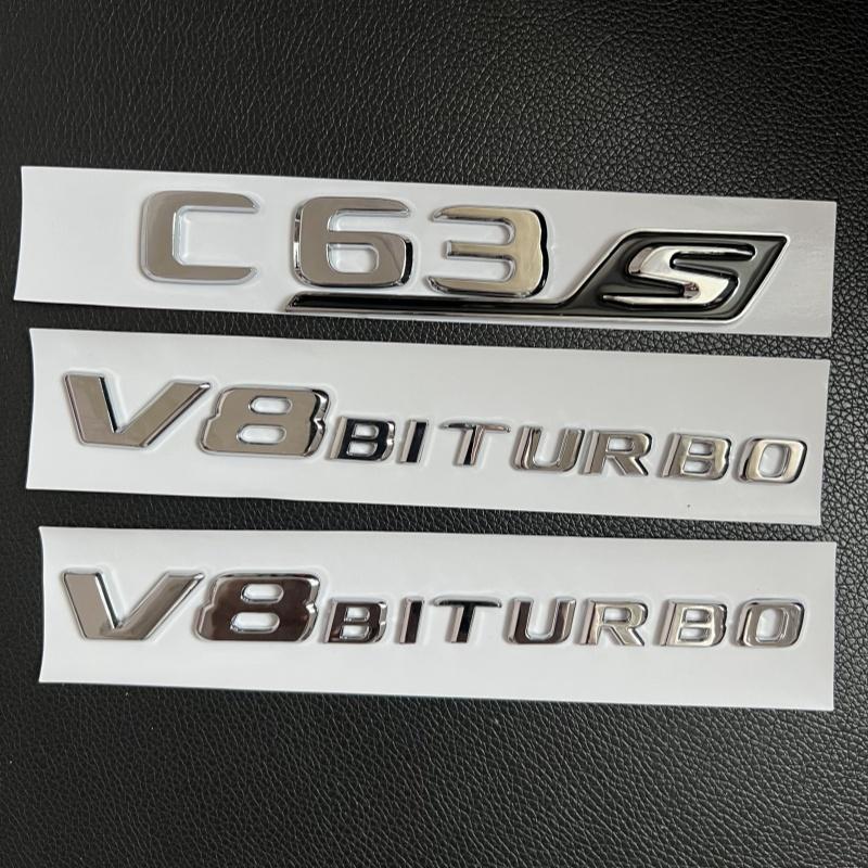 FCUI6 3D Black C63S Logo Letters V8 BITURBO Badge Car Rear Star Sticker Trunk AMG Emblem For Mercedes Benz AMG W205 C205 Accessories