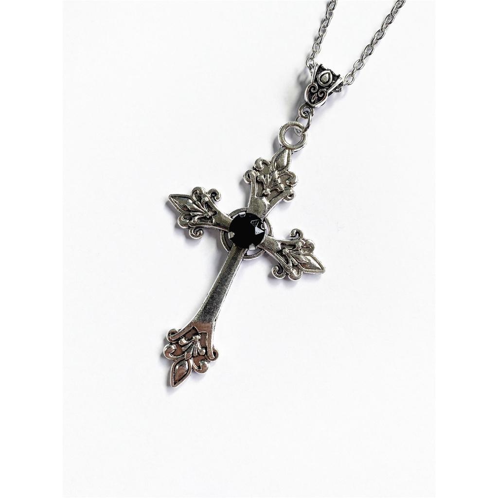 Colier de bijuterie cu pandantiv cu găurire în cruce cu detalii mari, bijuterii de culoare argintie, bijuterii gotice punk, farmec de modă, cadou pentru femei