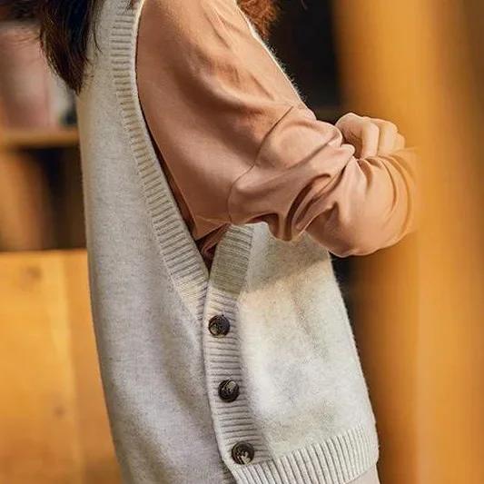 Woman Sweaters Sleeveless Knit Vest Loose Round Neck Sweater Female Femme Chandails Pull Hiver