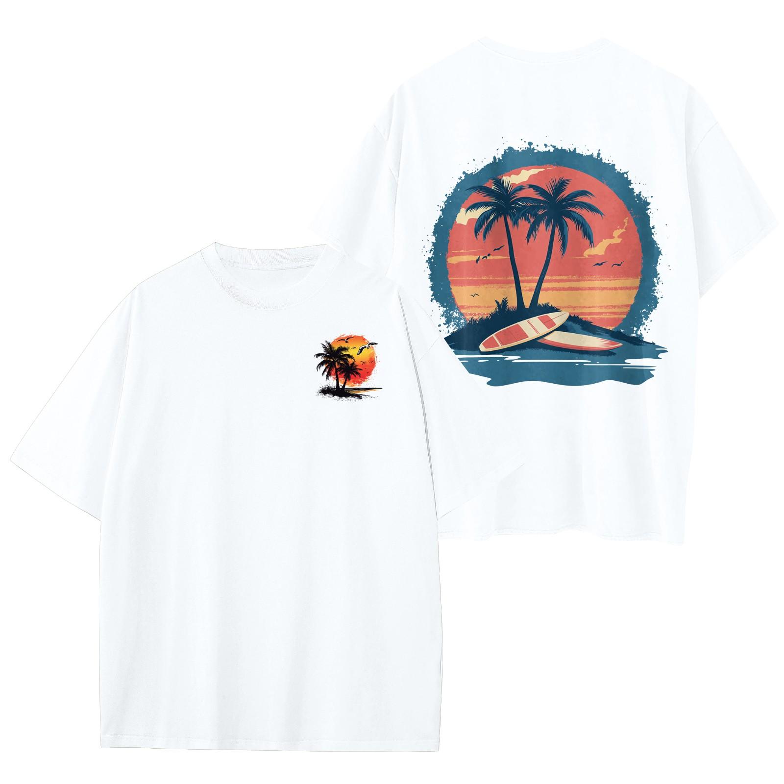 

Женский круглый вырез модный свободный гавайский принт короткие рукава XXL белый