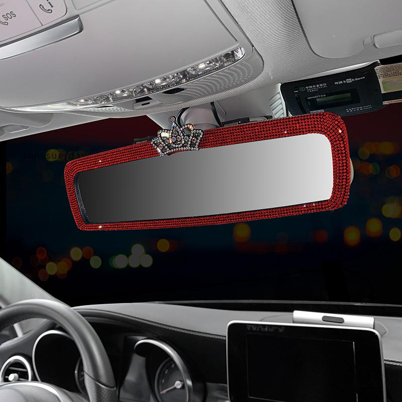 2022 Crown Car Rear View Mirror Cover Decor Charm Crystal Auto Rear View Mirror Diamond Car Bling Accessories for Woman