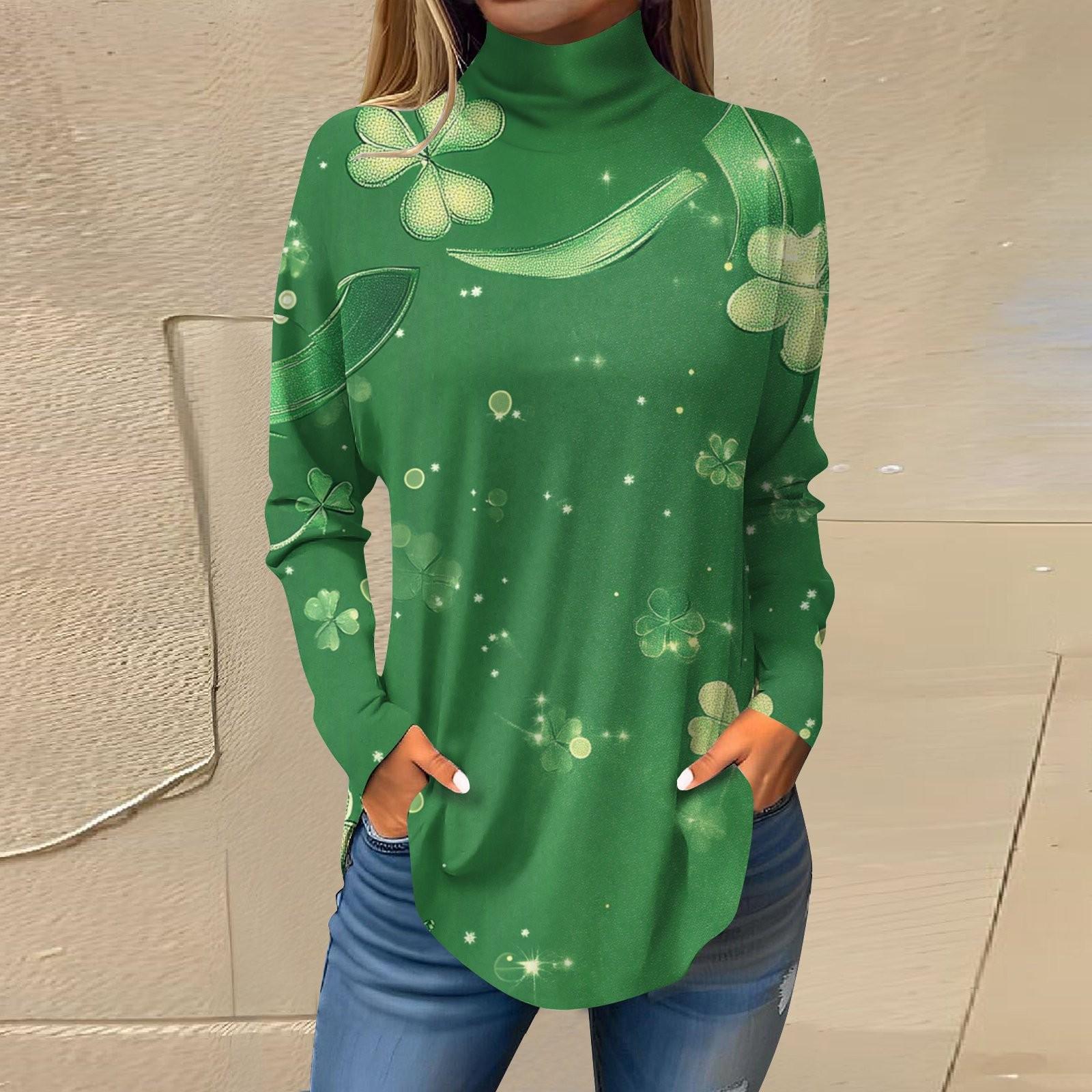 

Женская мода Повседневная свободная водолазка St. Футболки с принтом ко Дню Святого Патрика XL