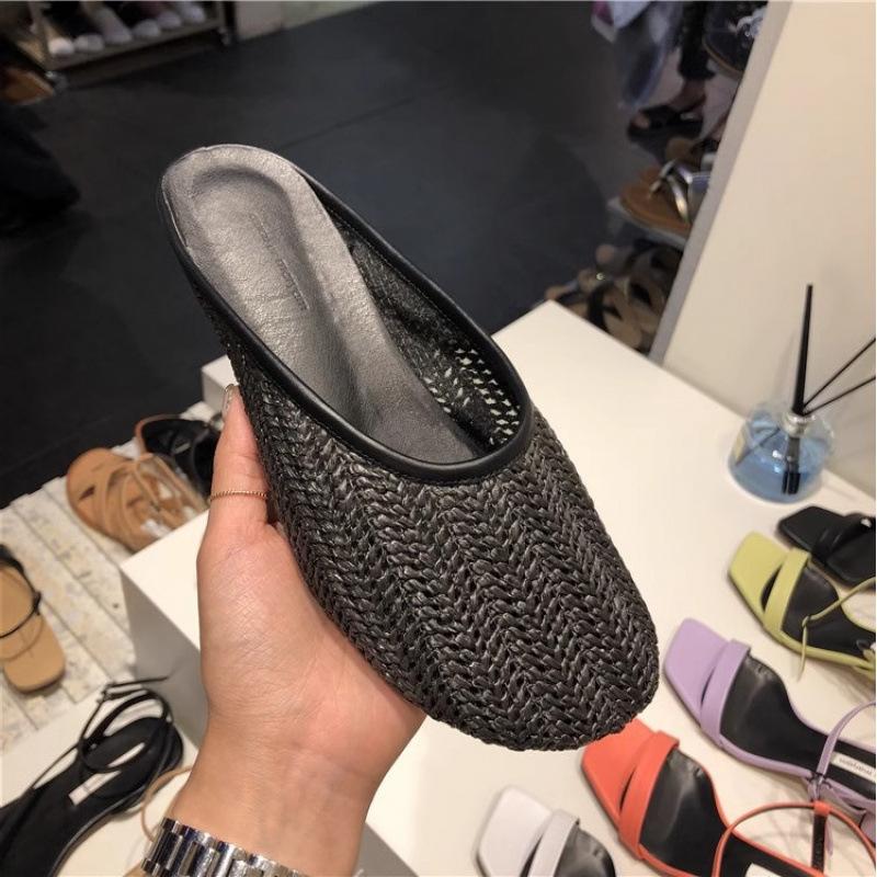 Breathable woven bag head cool slippers women's summer wear soft bottom 2025 small fragrant style advanced sense pig cage Muller slippers tide
